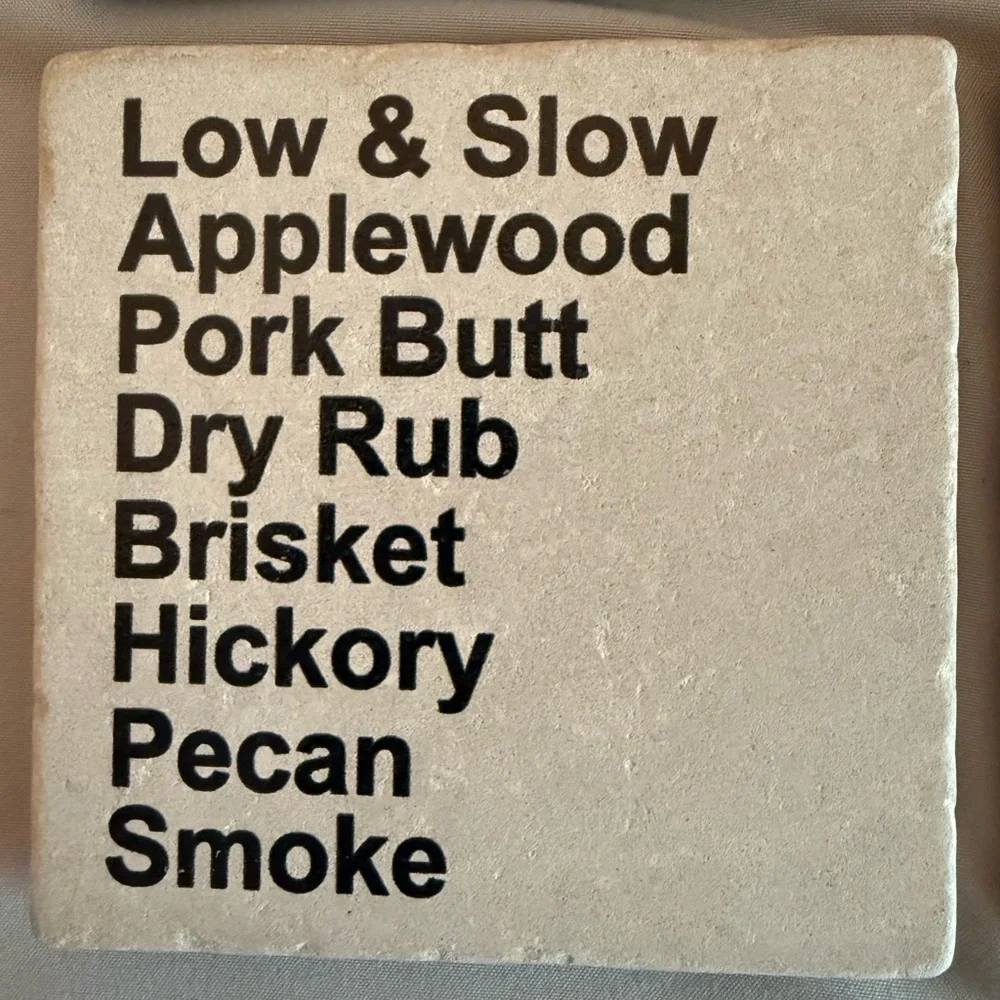 Set of 2 BBQ Marble Coasters smoked pork applewood hickory new cookout grill dad
